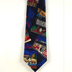 Disney Mickey Mouse Retro Diner Silk Necktie Tie Vintage 100% Silk